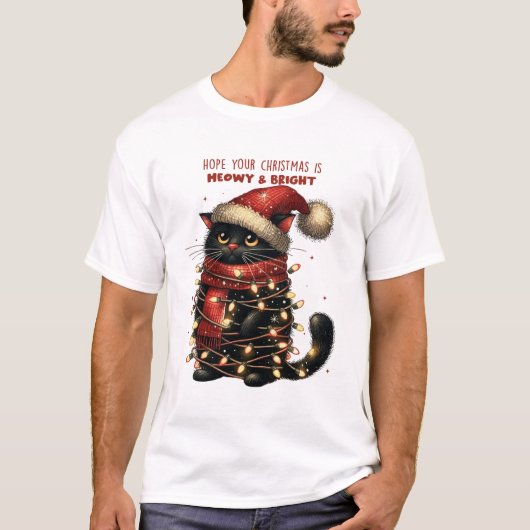Meowy & Bright Cat Kerstshirt T-shirt (Voorkant)