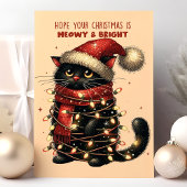 Meowy & Bright Cat Tangled Lights Funny Christmas Feestdagen Kaart