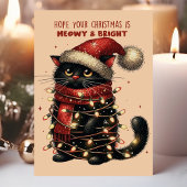 Meowy & Bright Cat Tangled Lights Funny Christmas Feestdagen Kaart