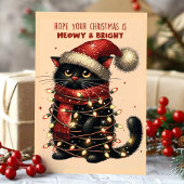 Meowy & Bright Cat Tangled Lights Funny Christmas Feestdagen Kaart