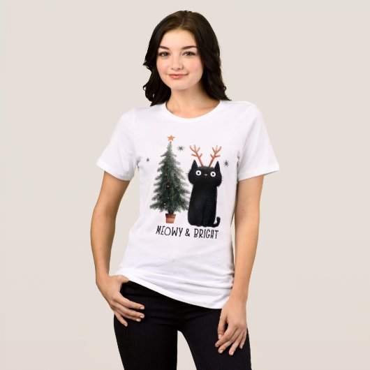 Meowy & Bright Cute Cat Christmas Tree Tri-Blend Shirt (Voorkant volledig)