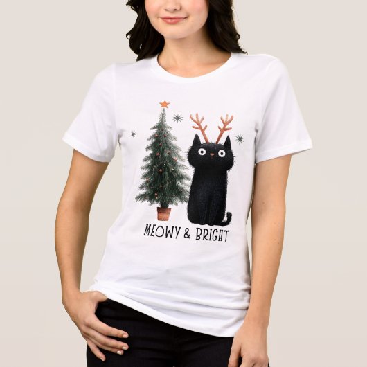 Meowy & Bright Cute Cat Christmas Tree Tri-Blend Shirt (Voorkant)