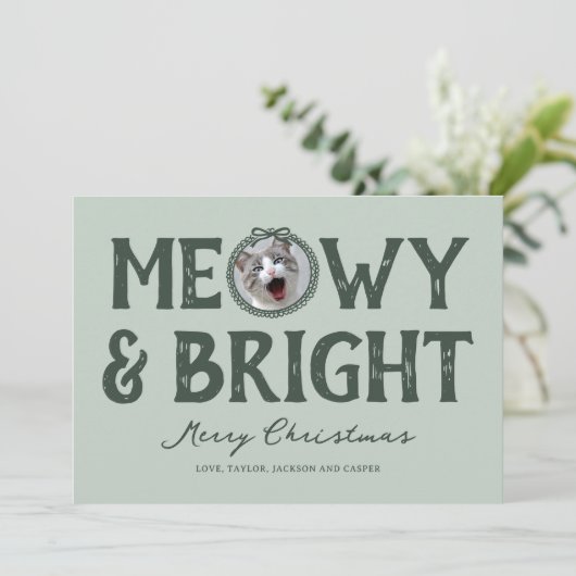 Meowy & Bright Doodle Cat Foto Kerstmis Feestdagenkaart (Staand voorkant)