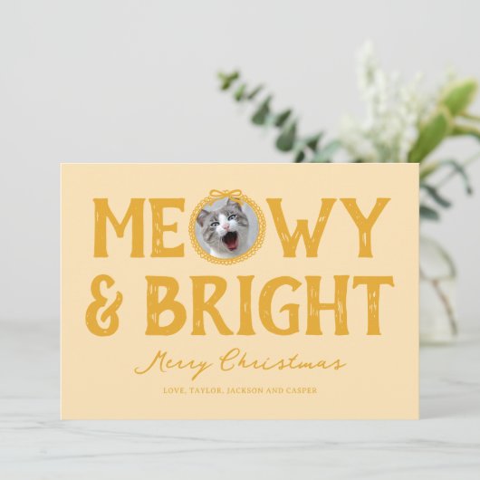 Meowy & Bright Doodle Cat Foto Kerstmis Feestdagenkaart (Staand voorkant)