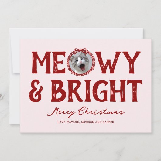 Meowy & Bright Doodle Kat Foto Kerstmis Feestdagenkaart (Voorkant)