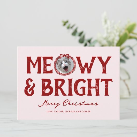 Meowy & Bright Doodle Kat Foto Kerstmis Feestdagenkaart (Staand voorkant)