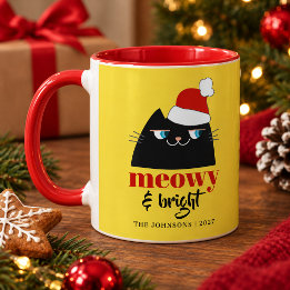 Meowy & Bright Gepersonaliseerde Zwarte Kat Kerstm Mok