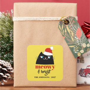 Meowy & Bright Grappige Katten Kerst Familie Vierkante Sticker