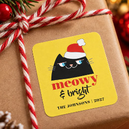 Meowy & Bright Grappige Katten Kerst Familie Vierkante Sticker