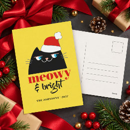 Meowy & Bright Grappige Zwarte Katten Kerst Vakant Feestdagenkaart