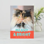 Meowy & Bright Kerstmis Cute Holiday Photo Feestdagenkaart (Staand voorkant)