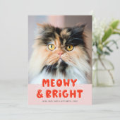 Meowy & Bright Kerstmis Cute Holiday Photo Feestdagenkaart (Staand voorkant)