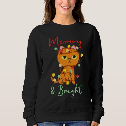 Meowy & Bright schattige oranje kerstlampjes Trui (Voorkant)
