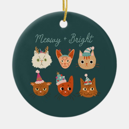 Meowy & Bright Schattigee Kerstkatten Keramisch Ornament (Voorkant)
