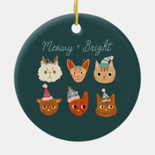 Meowy & Bright Schattigee Kerstkatten Keramisch Ornament (Achterkant)
