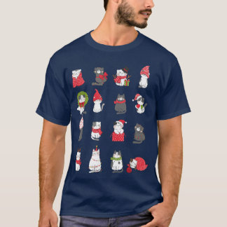 Meowy Cat Christmas Cute Santa Cats lovers  T-shirt