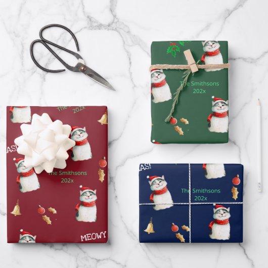 Meowy Cat Feestelijke Gepersonaliseerde Kerst Inpakpapier Vel (Voorkant)