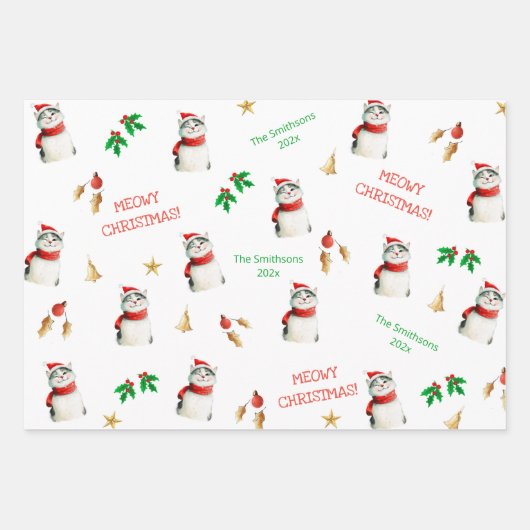 Meowy Cat gepersonaliseerde Schattigee kerst Inpakpapier Vel (Voorkant 2)