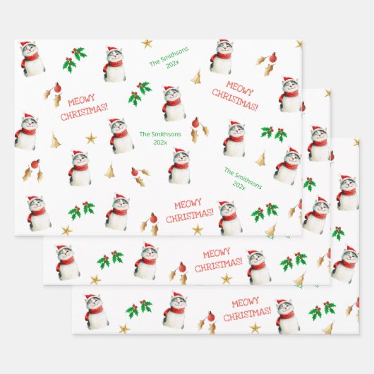 Meowy Cat gepersonaliseerde Schattigee kerst Inpakpapier Vel (Set)