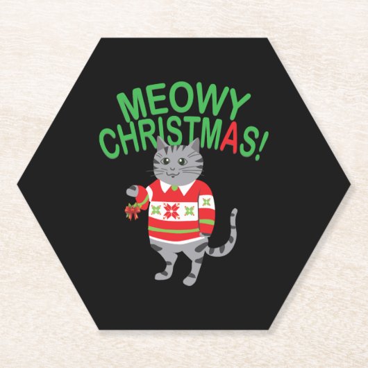 Meowy Cat Kerstmis Kartonnen Onderzetters (Voorkant)