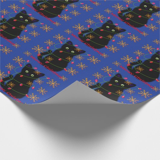 Meowy cat Kerstmis | sneeuwvlokken met mousserend  Cadeaupapier (Hoek)