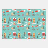 Meowy Cat KerstSleigh Winter Village Scene Inpakpapier Vel (Voorkant)