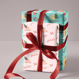 Meowy Cat KerstSleigh Winter Village Scene Inpakpapier Vel