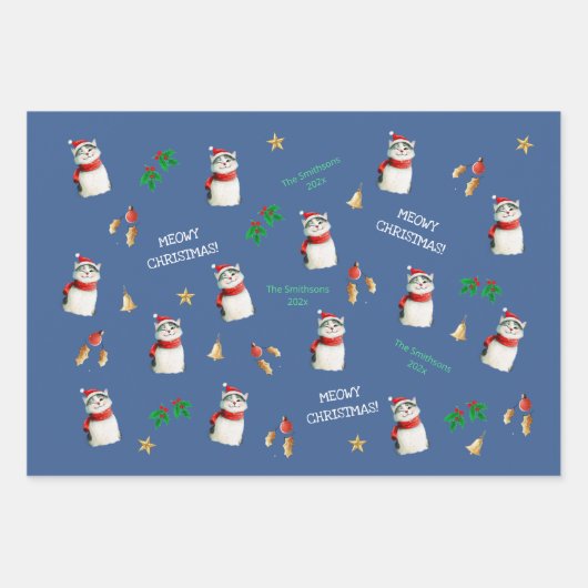 Meowy Cat Schattigee gepersonaliseerde kerst Inpakpapier Vel (Voorkant 3)