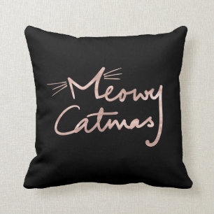 Meowy Catmas Black en Roos Gold Cat met kerstmis Kussen