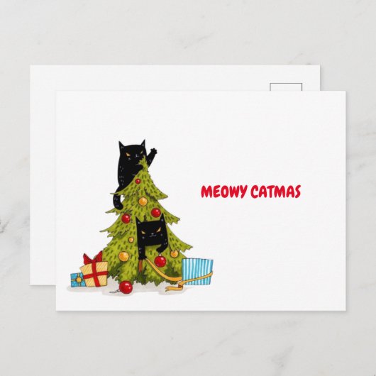 Meowy Catmas Black Funny Cats kerstBriefkaart Briefkaart (Voorkant / Achterkant)