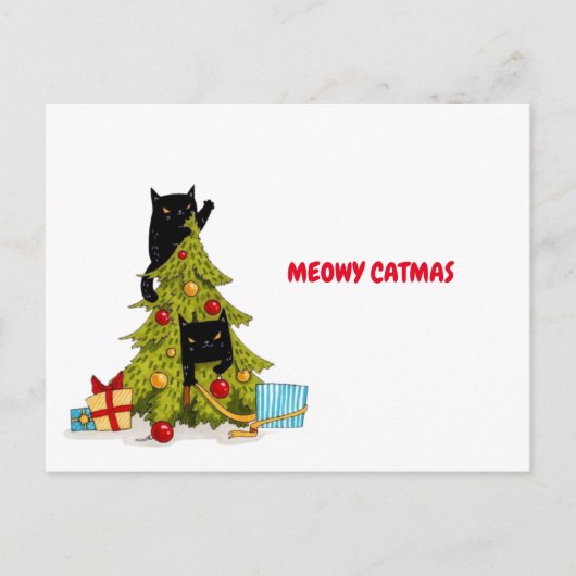 Meowy Catmas Black Funny Cats kerstBriefkaart Briefkaart (Voorkant)