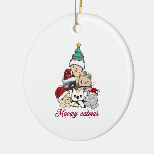 Meowy Catmas-boom Keramisch Ornament (Links)