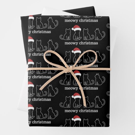 Meowy Catmas Cat Christmas Cute Kitten Cats Santa Inpakpapier Vel (In situ)