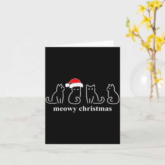 Meowy Catmas Cat Christmas Cute Kitten Cats Santa Kaart (Gele Bloem)