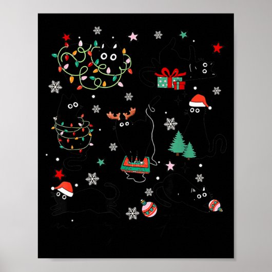 Meowy Catmas Cat Christmas Cute Kitten Cats Santa  Poster (Voorkant)
