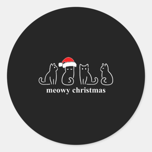 Meowy Catmas Cat Christmas Cute Kitten Cats Santa  Ronde Sticker (Voorkant)