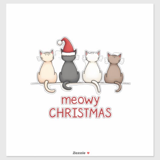 Meowy Catmas Cat Christmas Cute Kitten Cats Santa  Sticker (Vel)