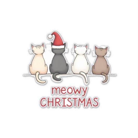Meowy Catmas Cat Christmas Cute Kitten Cats Santa  Sticker (Voorkant)