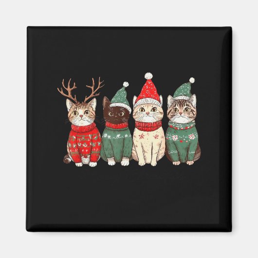 Meowy Catmas Cat Christmas Lights Xmas Pajamas Cat Magneet (Voorkant)