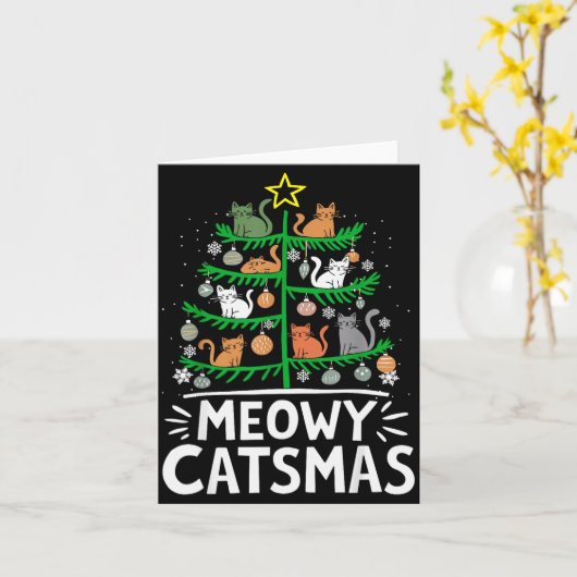 Meowy Catmas Cat Christmas Tree Xmas Funny Santa C Kaart (Gele Bloem)