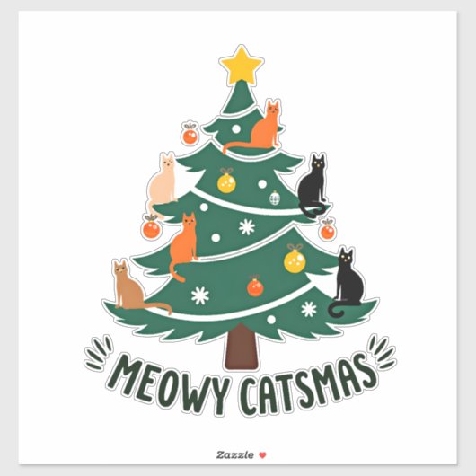 Meowy Catmas Cat Christmas Tree Xmas Funny Santa C Sticker (Vel)