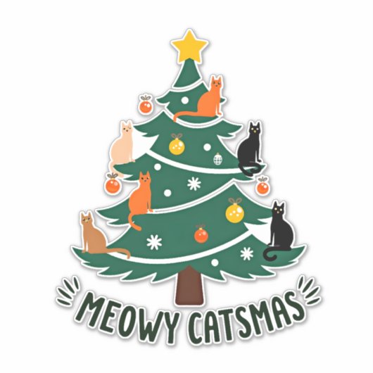 Meowy Catmas Cat Christmas Tree Xmas Funny Santa C Sticker (Voorkant)