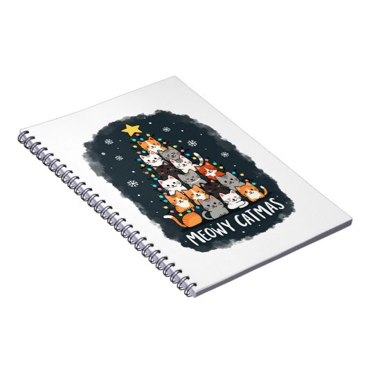 Meowy Catmas Cat Christmas Tree Xmas Girls Boys Fu Notitieboek (Rechterzijde)