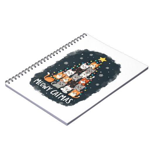 Meowy Catmas Cat Christmas Tree Xmas Girls Boys Fu Notitieboek (Linkerzijde)