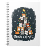 Meowy Catmas Cat Christmas Tree Xmas Girls Boys Fu Notitieboek (Voorkant)