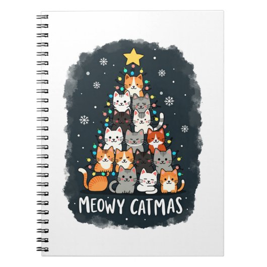 Meowy Catmas Cat Christmas Tree Xmas Girls Boys Fu Notitieboek (Voorkant)