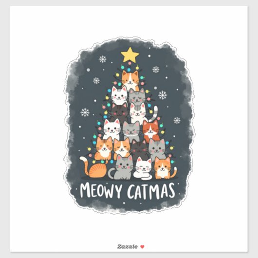 Meowy Catmas Cat Christmas Tree Xmas Girls Boys Fu Sticker (Vel)