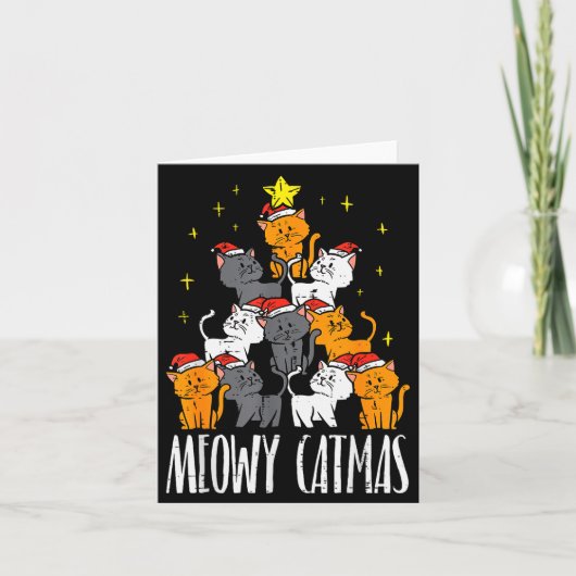 Meowy Catmas Cat Christmas Tree Xmas Pajamas Pjs W Kaart (Voorkant)