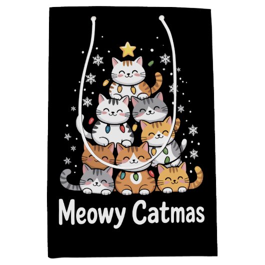 Meowy Catmas Cat Kerstboom Kerstman Medium Cadeauzakje (Voorkant)