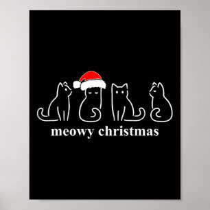Meowy Catmas Cat Kerstmis Cute Kitten Santa Poster